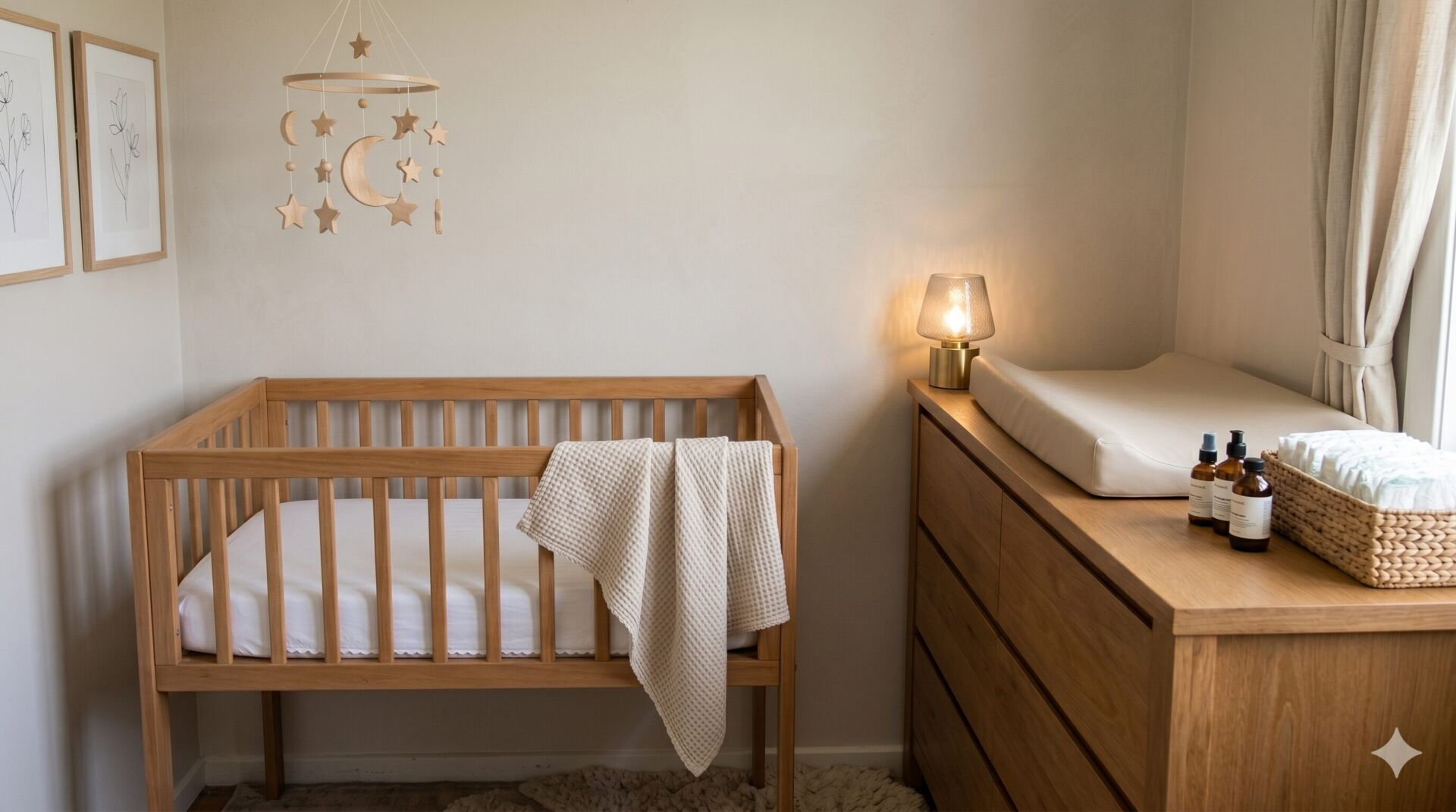A simple newborn nursery setup with bassinet and change area